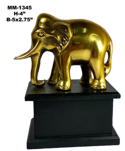 Elephant Statue Aluminium With Wooden Base, Brass Antique