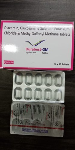 White Diacerein, Glucosamine Sulphate & Methyl Sulfonyl Methane Tablets