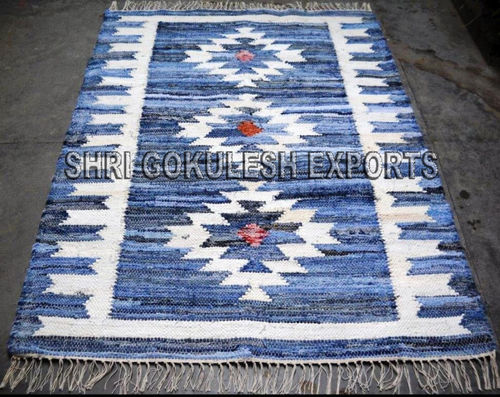 New Design Rectangular Shape Indian Handmade Cotton Denim Rugs Back Material: Woven Back