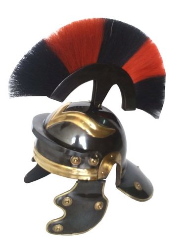 Black Antique Roman Centurion Armor Helmet w/Red & Black Plume