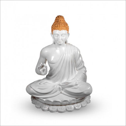 FRP Sitting Pose White Gautam Buddha Statue