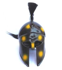 Yellow Spotted Greek Corinthian Armor Helmet with Black Crest ~ Black Antique Armour Helmet