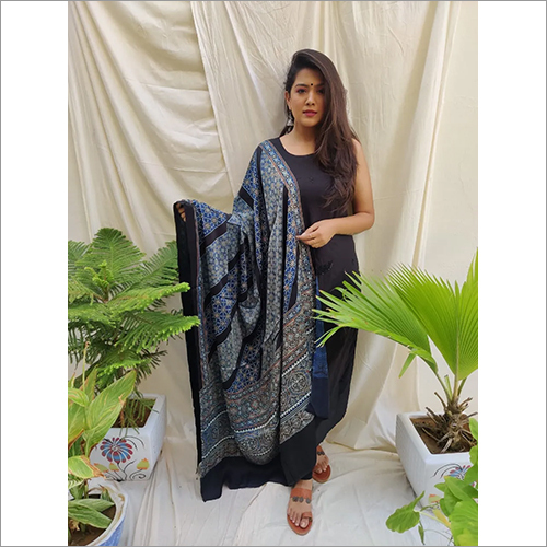 Washable Handprinted With Natural Dye Modall Silk Ajrakh Dupatta