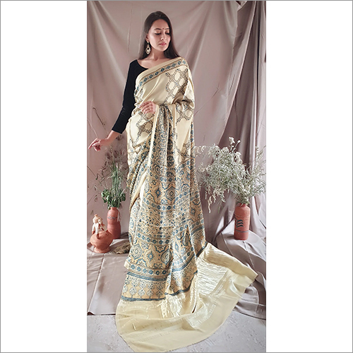 Casual Ajrakh Modall Silk Saree Tissue Pallu