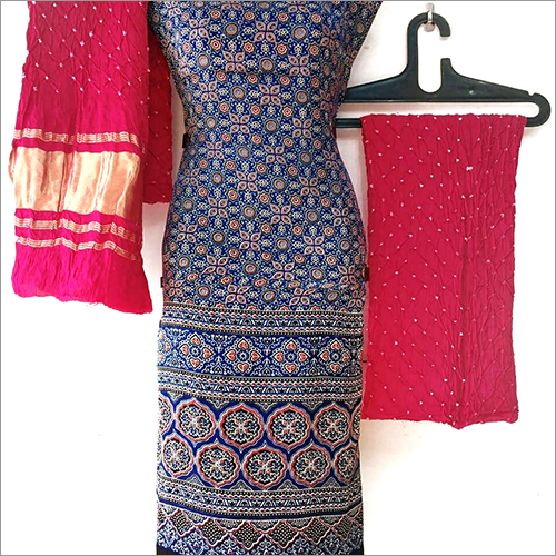 Indian Ajrakh With Bandhani Modall Silk Suit