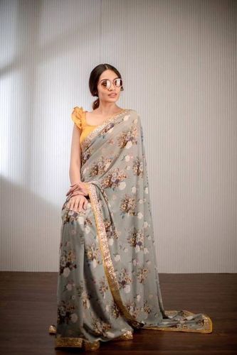 Ladies Designer Saree - Georgette Material, Pista Color | Perfect for Daily Wear in All Seasons