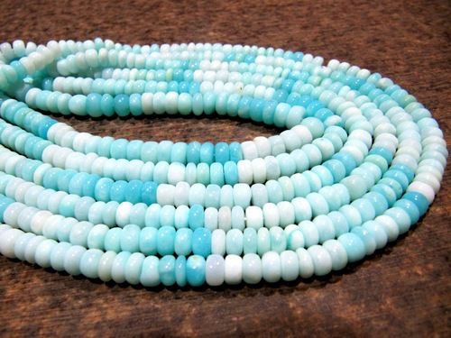 Natural Blue Peruvian Opal Rondelle Plain Smooth Beads 5-6mm