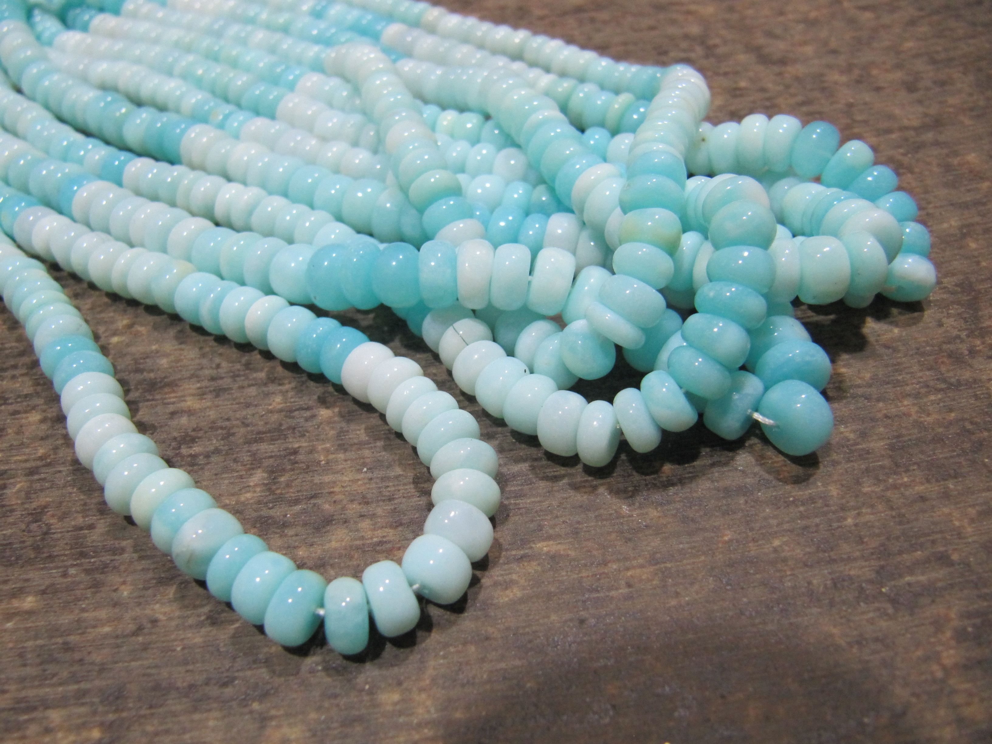 Natural Blue Peruvian Opal Rondelle Plain Smooth Beads 5-6mm Strand 8 Inches