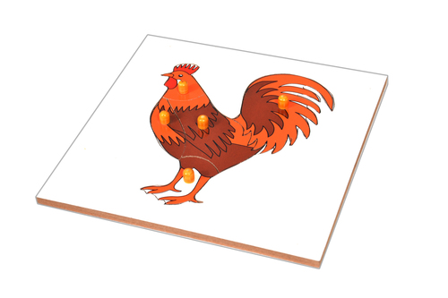 Kidken Montessori Rooster Puzzle | Wooden Pegged Rooster Puzzle for 2+ year Kids | Early Educational Zoology Puzzle Toy Gift
