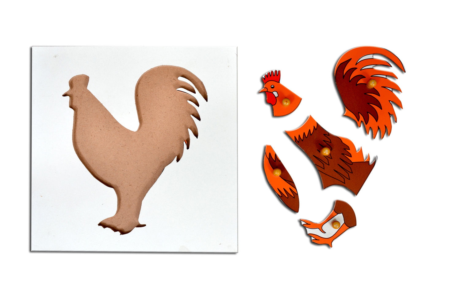 Kidken Montessori Rooster Puzzle | Wooden Pegged Rooster Puzzle for 2+ year Kids | Early Educational Zoology Puzzle Toy Gift