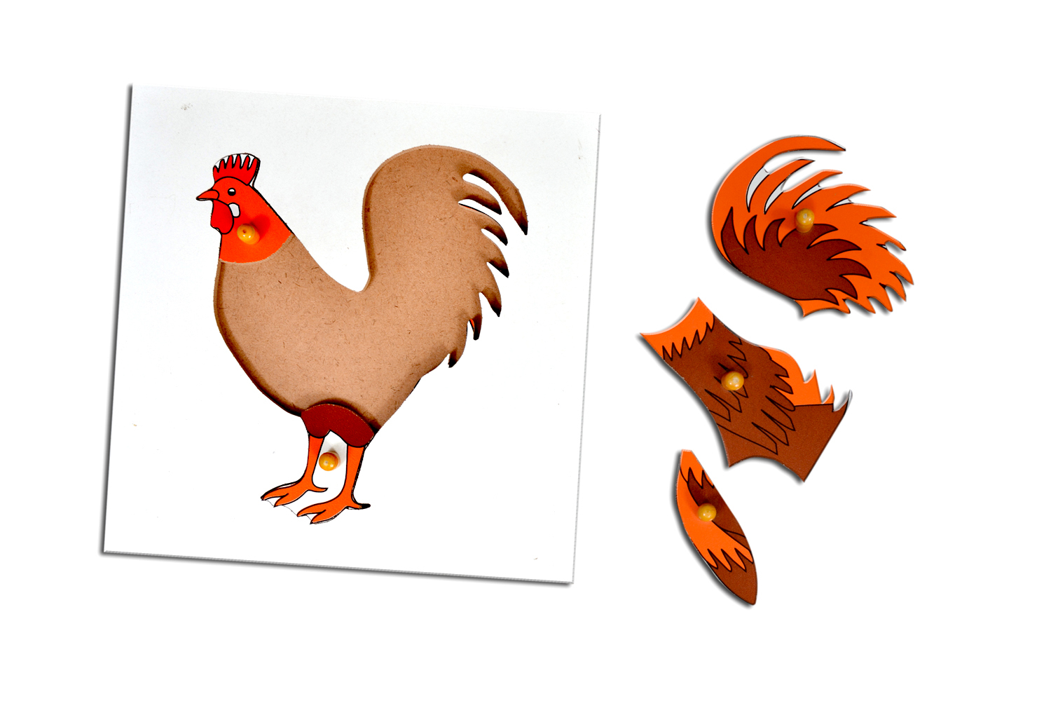 Kidken Montessori Rooster Puzzle | Wooden Pegged Rooster Puzzle for 2+ year Kids | Early Educational Zoology Puzzle Toy Gift