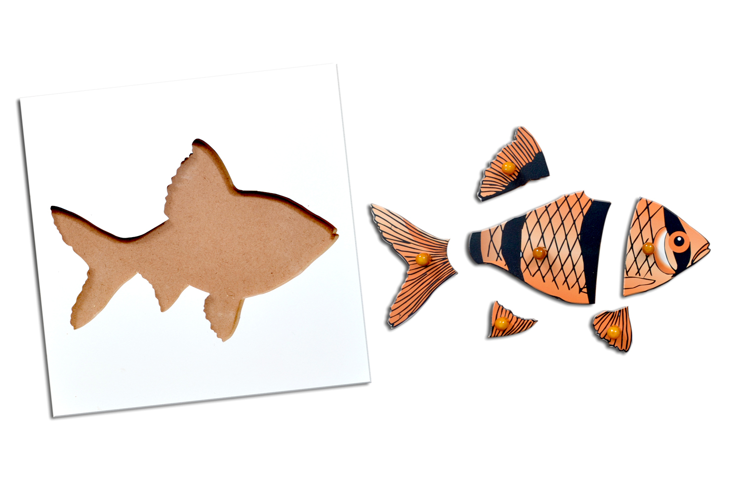Kidken Montessori Fish Puzzle | Wooden Pegged Fish Puzzle for 2+ year Kids | Early Educational Toy Gift