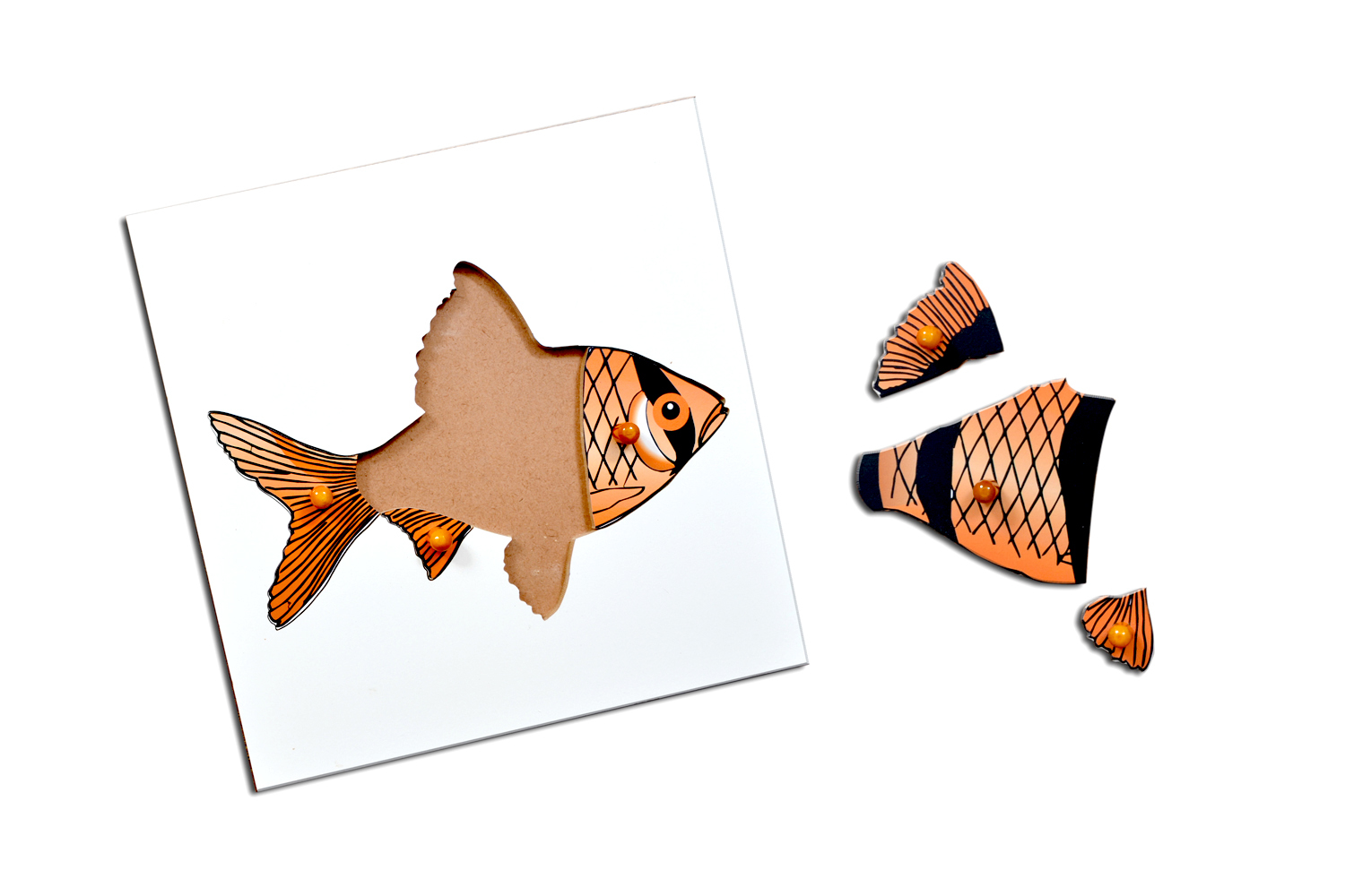 Kidken Montessori Fish Puzzle | Wooden Pegged Fish Puzzle for 2+ year Kids | Early Educational Toy Gift