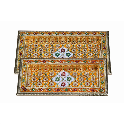 Multicolor Meenakari Wooden Tray Set