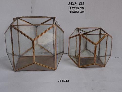 Geometric Glass And Brass Terrarium Size: 34 Cm