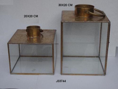 Geometric Glass And Brass Terrarium Lantern Size: 30 Cm