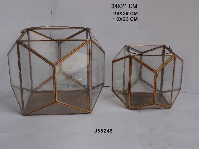 Geometric Glass and Brass Terrarium Lantern