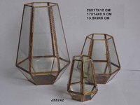 Geometric Glass and Brass Terrarium Pyramid