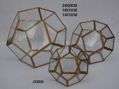 Geometric Glass And Brass Terrarium Size: 24 Cm