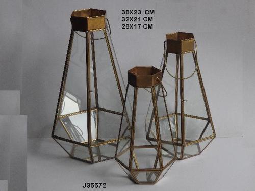 Geometric Glass And Brass Terrarium Lantern Size: 38 Cm