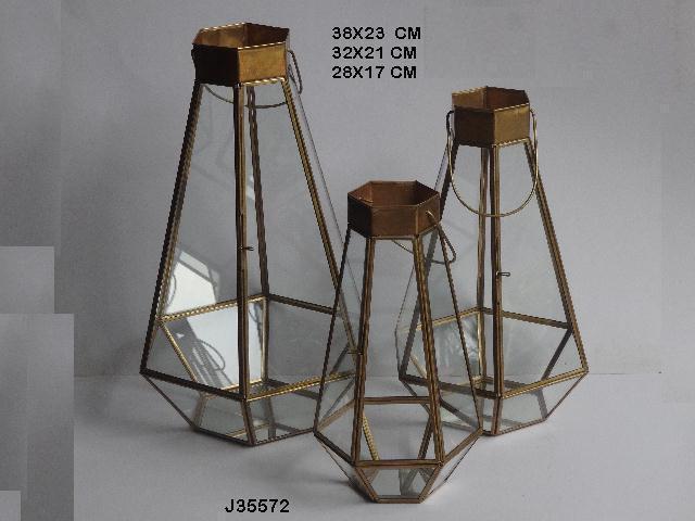 Geometric Glass and Brass Terrarium Lantern