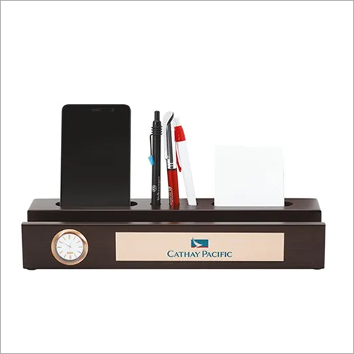 221 Wooden Table Top Phone And Pen Holder - Wood Material, Different Sizes Available, Black Color | Table Top Equipment for Organizing