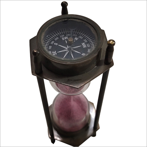 Antique Brass Sand Timer With Compass