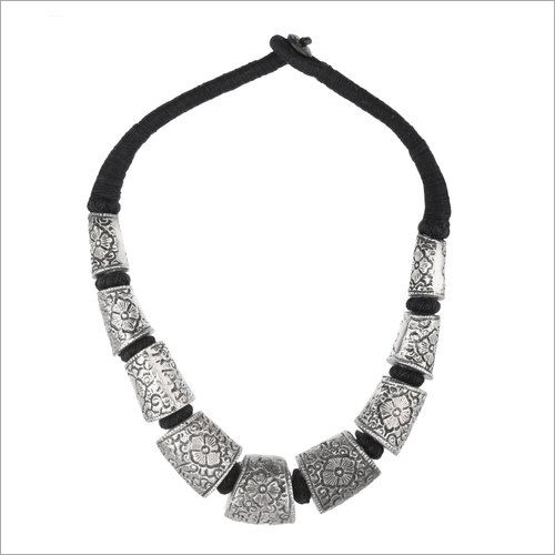 Oxidize White Metal Choker Necklace