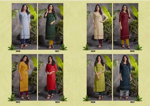 Raj-shree Kurti Set - Pure Rayon 14 Kg with Hand Work, Slub Rayon Pant | 3-4th Sleeve, Casual Ethnic Wear, Custom Logo, Washable, Available in M-XXL