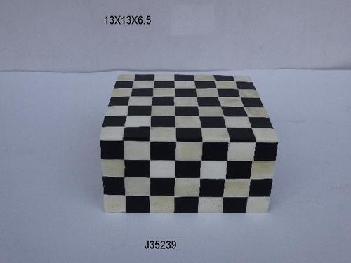 Bone and Horn Inlay Box Black  White Color