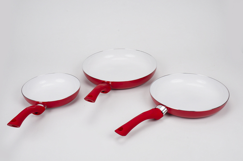 Red 3 Pcs Non Stick Ceramic Coated Fry Pan Set