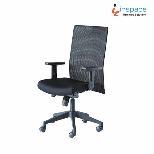 Revolving Chair - Metal Frame with Mesh Backrest, 1130mm Height and 490mm Width, Upholstered with 40 Density PU Foam, Adjustable Armrests, Synchro Tilt Mechanism, Nylon Base with Durable Castors
