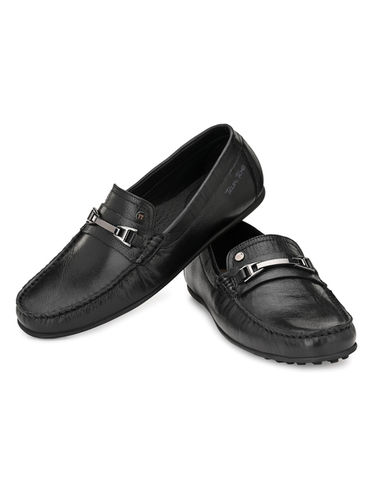 Men Black Leather Slip On Shoes