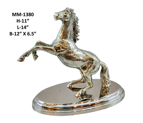 Mentioned In The Image Jumping Horse Statue Aluminium Wooden Base Silver