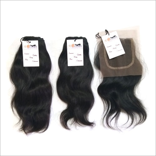 Natural Raw Unprocessed Virgin Wavy Hair Bundle With Lace Closure