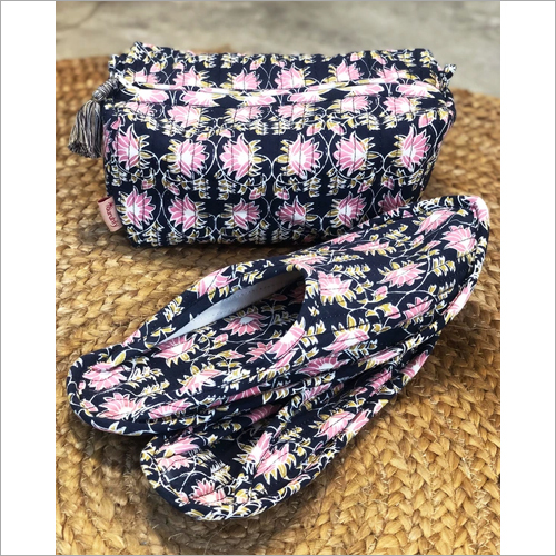 Midnight Blue And Pink Lotus Print Travel Set