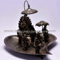 Ganesha Baraat Silver Centerpiece On Leaf Platter