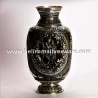 Radha Krishna Intricately Carved Silver Vase