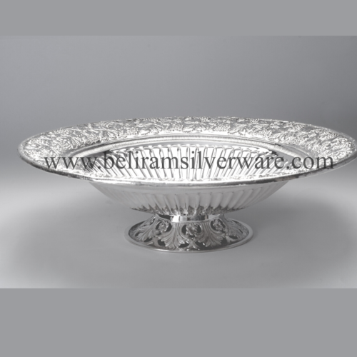 Intricately Carved Fluted Design Silver Bowl Centerpiece