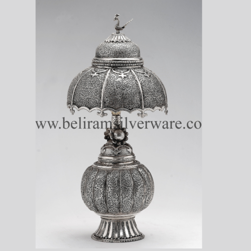 Flower Spheroid Pedestal Antique Silver Lamp