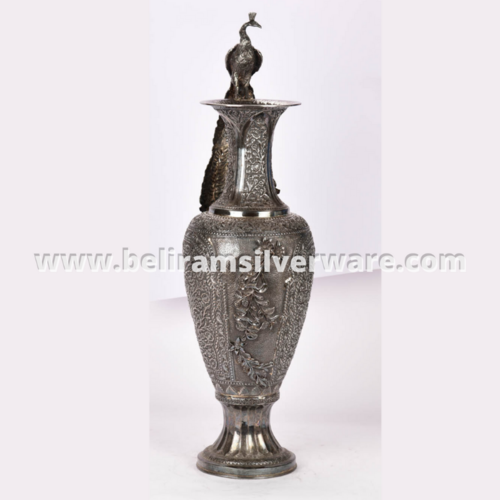 Perched Peacock Nakshi Antique Silver Vase