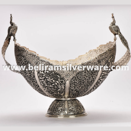 Perched Peacocks Nakshi Antique Silver Centerpiece