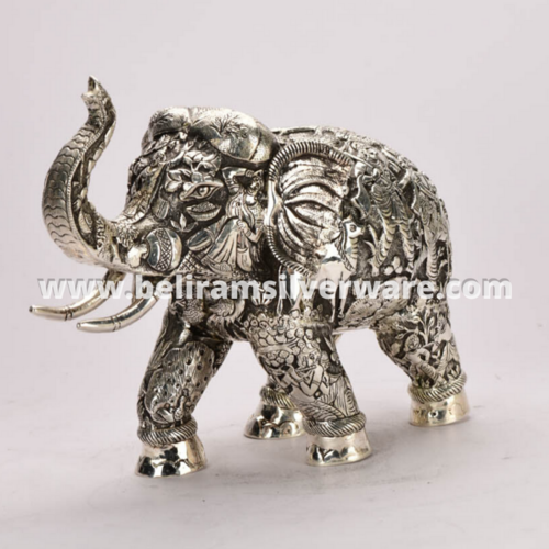 Intricately Carved Elephant Silver Centerpiece