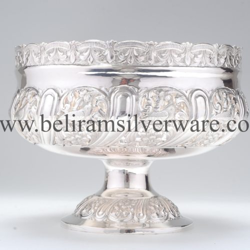 Intricately Crafted Pedestal Bowl Silver Centerpiece