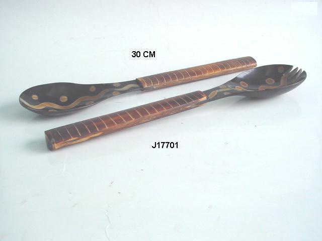 Wooden Salad Set With Bone Inlay