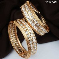 Kundan Bangles - Brass Material, Adjustable Size, Gold Color | Gold Plated With Stunning Kundan Stones For Memorable Occasions