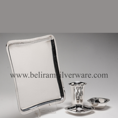 Rectangle Silver Platter With Bowls & Glass