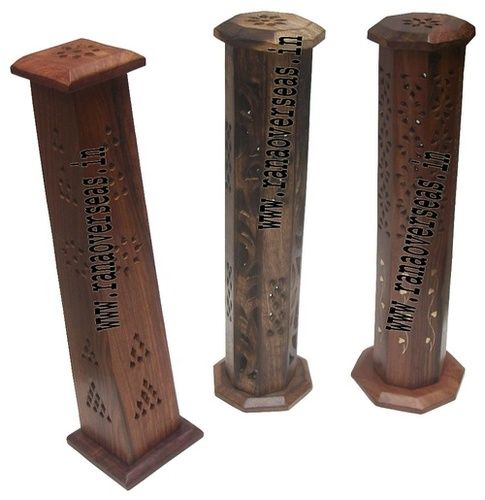 Wooden Tower Incense Holder Vertical Burner Sticks Cones Ash Catcher