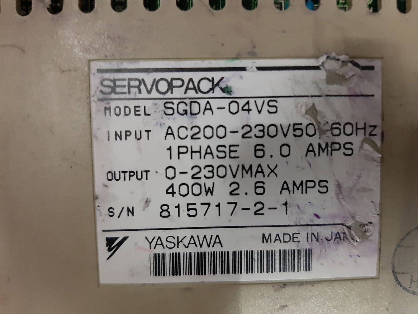 YASKAWA SERVOPACK  SERVO DRIVE AC DRIVE SGDA-04VS