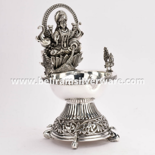 Intricate Nakshi Asth Lakshmi Silver Diya